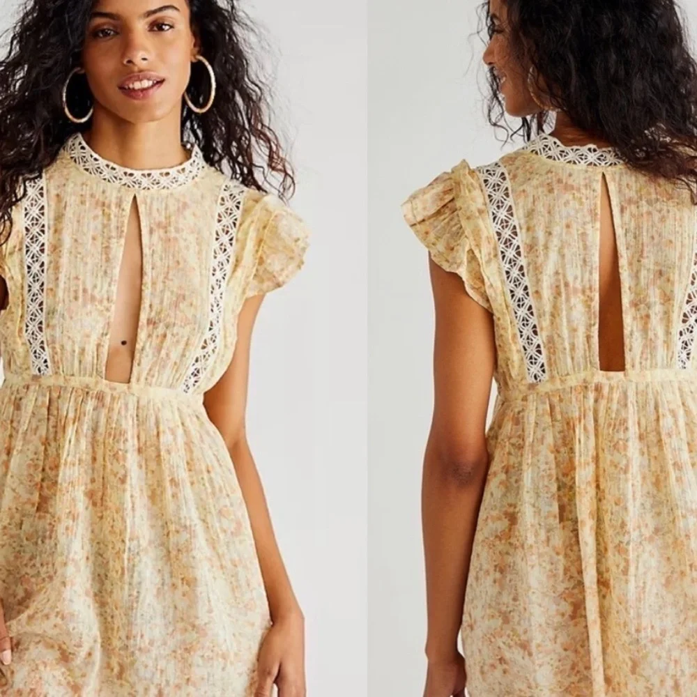 Free People One Eva top tunic crochet detail front to back reversible S